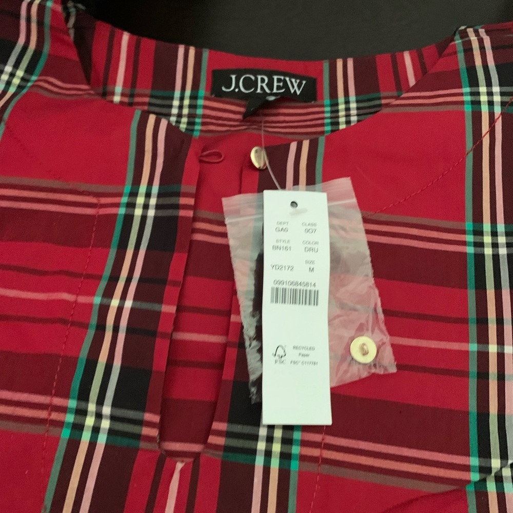 J.Crew Womens Top Red Plaid Blouse Holiday Christmas new/tags Medium